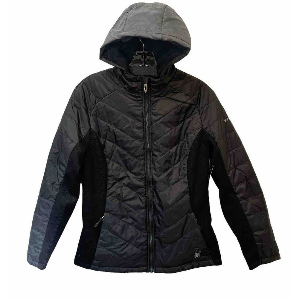 Spyder Women’s Size Medium Black Hooded Insulated Winter Full Zip Jacket NWT‎